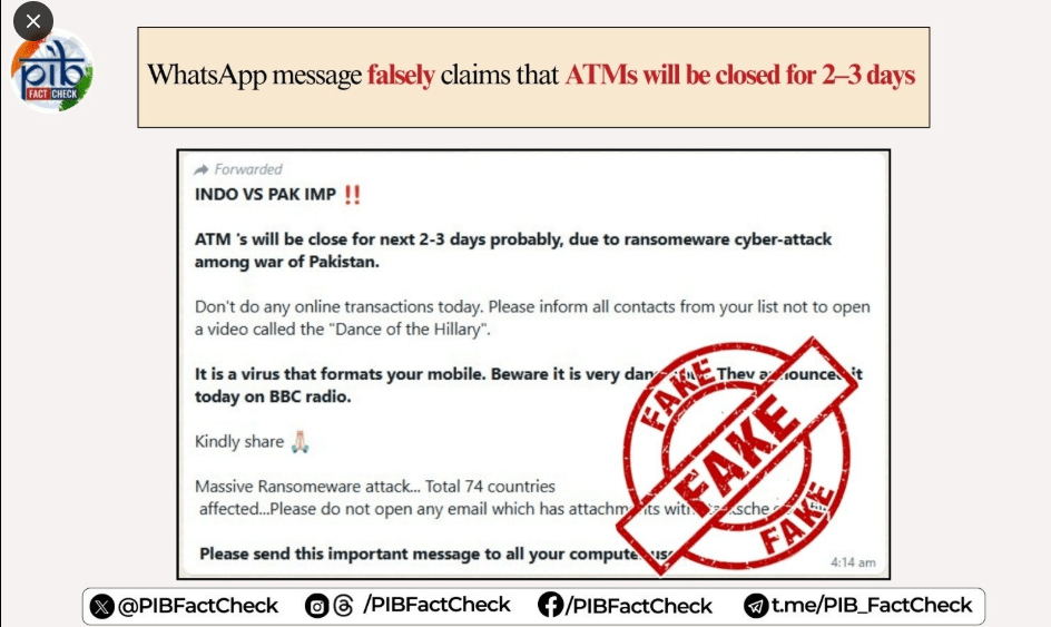 ATM के 3 दिन में बंद होने की खबर झूठी, वायरल मैसेज पर PIB ने दी राहत की खबर